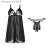 Sexy Set Hoyyezen new sexy woman pajamas summer hollow tulle perspective ice silk hollow strap nightdress suit Q0818 L230918