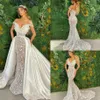 Luxuriöse Meerjungfrau-Hochzeitskleider mit abnehmbarem Rock, Spitze, 3D-Blumenapplikationen, Land-Hochzeitskleid, Satin, nach Maß, Vestidos De 323S