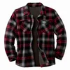 Men's Dress Shirts Fashion Plaid Shirt Jacket Long Sleeved Quilt Lined Brushed Flannel Rugged Lapel Collar Sleeve Loose Outer252K