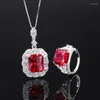 Collana di orecchini set S925 all over argento Tiktok anello di gioielli con ciondolo stile retrò rubino sangue di piccione alla moda