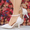 Spring White Lace Flower Rhinestone Wedding Shoes Nyest Design Luxury Handmade High Heel Bridal Shoes Evening Prom Pumps219Z