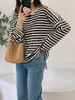 Women's T Shirts Summer Long Sleeve Off The Shoulder Shirt Women 2023 Female Thin Stripe Cut Out Oversized Tee Top Large Size
