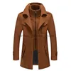 Women's Wool Blends Autumn Winter Mens Wool Trench Coats Fashion Middle Long Jacket Male Double Collar Zipper Coat Windbreak Woolen Overcoat 4XLL230918