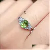 Hair Accessories Cluster Rings 925 Sterling Sier Rose Gold Plated Pure Peridot Micro-Set Zircon Ring Womens Jewelry Adjustable Mouth D Dhoma