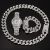3 pièces ensemble hommes Hip Hop glacé Bling chaînes collier Bracelets montre chaînes à maillons cubains colliers Hiphop bijoux Sets243h