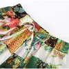 Pantalones de dos piezas para mujer Camisa con estampado de flores Pantalones cortos Conjunto de 2 piezas Mujer Vacaciones Manga larga abullonada Top con una botonadura Verano Elástico Pantalones cortos de cintura alta Traje 230918