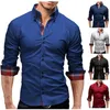 Fashion Male Shirt Long-Sleeves Tops Double collar business shirt Mens Dress Shirts Slim Men 3XL294P