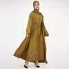 Etniska kläder 3 stycken Abaya Set Kimono -knappen Down Dress Wrap Tie Kjol Dubai Turk Muslim Women Outfit Islamic Hijabi Robe Casual