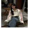 Felpe con cappuccio da donna Primavera Autunno Albicocca Donna Felpa Cappotto Solid Stripe Vintage Manica lunga Corta Versione coreana Moda