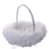 White Ostrich Feather Flower Girl Basket Elegant Round Silk Flower Basket Wedding Favors Wedding Accessory295q