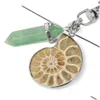 Porte-clés Porte-clés de voiture de moto Porte-clés de pierre naturelle Ammonite Shell Fluorite Reiki Pendentif Porte-clés Porte-sac Trinket Drop Delive Dhfjl