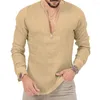 Erkekler Tişörtleri 2023 V yaka pamuk ve keten tişört moda vintage ince uzun kollu üst erkekler sıradan erkek tişört