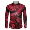 Camicie eleganti da uomo HYCOOL Ultimi tatuaggi Stampati Camicia a maniche lunghe tribale Uomo Rosso Plus Size Samoano Polinesiano Formale Colletto2868