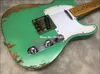 Tung relik TL Electric Guitar Alder Body Maple Neck Aged Hardware Green Color Nitro Lacquer Finish kan anpassas