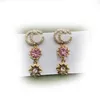 Luxe Designer Lange Dangle Kroonluchter Oorbellen Meisjes Roze Diamant bloemvorm Drop Earrings292e