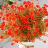 Flores decorativas artificial ramo de eucalipto bebês respiração falso vermelho laranja buquê de flores casa decoração de casamento outono