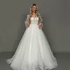 Abiti da sposa vintage lunghi con scollo a cuore in tulle con perline con maniche a-line avorio lunghezza pavimento abiti da sposa Abendkleid abito da sposa per le donne