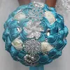 Bianco Blu Matrimonio Bouquet da sposa Simulazione Fiore Forniture di nozze Fiore artificiale Cristallo Dolce 15 Quinceanera Bouquet W228239a