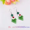 Dangle Earrings Green Jade Leaf Women Charms Gemstone Stone Vintage Chinese Carved Jewelry Charm Gemstones Real 925 Silver Natural
