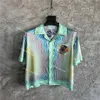 Casablanc Masao camicie firmate da uomo per il tempo libero Hawaiian Beach manica corta a righe sfumate camicia stampata in seta con faccia fantasma254d