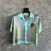 Casablanc Masao Men designer skjortor Leisure Hawaiian Beach Short Sleeve Gradient Stripe Ghost Face Silk Printed Shirt254d