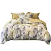 寝具セットスヴェタニャイエロー紫色の牧歌的な花柄のベッドリネンエジプトの綿の寝具セットクイーンキングサイズフィットシート羽毛布団カバーセット230918