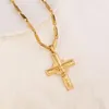 Men's Cross Pendant 18 k Solid Fine Yellow Gold GF Charms Lines Necklace Christian Jewelry Factory God gift304j