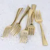 Disposable Dinnerware 4 Inches Mini Gold Disposable Plastic Forks Heavy Duty Fruit Dessert Cutlery Plastic Silverware Perfect for Weddings Parties 230918