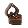 Bolsas de jóias casamento em forma de coração caixa de anel de madeira sólida saco interno macio brincos de madeira presente de proposta