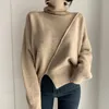 Maglioni da donna Autunno Inverno Casual Oversize Maglione spesso Pullover Donna 2023 Split Fork Maglione dolcevita allentato