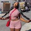 Women's Tracksuits CM. Fashion Striped Set Batwing Short Sleeve T-shirt And Shorts 2023 Street Two 2 Piece Sets Outfit Tracksuit