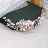 Fabulous Rose Gold Wedding Headpieces Hair Comb Flower Tiara Handmade Pearl Rhinestone Headdress Prom Bridal Women Jewelry Accesso216P