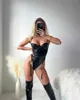 Seksi set deri bodysuit fitness seksi vücut sıkı bir parça en iyi kadınlar siyah gece kulübü sissy fetish pu crotchless kıyafet 230808