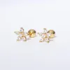 Boucles d'oreilles 2 pièces en acier inoxydable fleurs cristal zircone boucles d'oreilles pour femmes pétale vis perle Cartilage Piercing bijoux