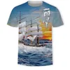 Camisetas personalizadas Polos Impresión digital 3D Cuello redondo Transfronterizo Comercio exterior europeo y americano Camisetas para hombres Paisaje de verano