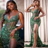 2022 Plus Size Arabic Aso Ebi Green Mermaid Sparkly Prom Dresses Sheer Neck pärlor Evening Formal Party Second Reception Födelsedag 229i