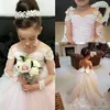 Flower Girls Dresses Sheer Jewel Neck Floor Length Long Illusion Sleeves Lace Applique Tulle Girl Pageant Gowns Birthday Dresses240G