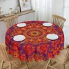 Table Cloth Round Waterproof Mandala Gold Cover Boho Floral Pattern Tablecloth For Picnic 60 Inches