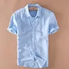 2020 Summer Men 4XL Casual Shirts Solid White Short Sleeve Cotton Linen Dress Shirts Camisa Masculina253m