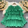 Women's Blouses And Tops 2023 High Street Fashion Women Tiered Pleated Ruffle Blouse Long Sleeve Top Round Neck Elegant