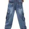 Calça jeans masculina folgada, hip hop, com vários bolsos, skate, carga, tática, calça de corrida, plus size 44270f