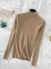 Kvinnors tröjor Autumn Winter Womens Pullovers 2023 Mock Neck Casual Sticked Sweater Pullover Women Long Sleeve Basic Knit Top