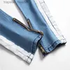 Jeans da uomo Striscia bianca sul lato Jeans High Street Uomo 2019 Pantaloni denim da uomo di nuova moda Cotone Nero Blu L230918