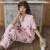 Damen-Nachtwäsche, Damen-Pyjama-Set mit Blumenmuster, Sommer-Baumwoll-Schlafanzug, kurzärmelig, Hemd und Hose, weiblich, lockerer Pyjama-Anzug, lässige Heimkleidung