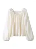 Blouses pour femmes Mode Beige Chemises Femmes Chic Voir à travers manches longues Col carré Lanterne Lâche Y2K Casual Tops Blouse