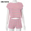 Women's Tracksuits CM. Fashion Striped Set Batwing Short Sleeve T-shirt And Shorts 2023 Street Two 2 Piece Sets Outfit Tracksuit