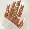Cluster Rings Boho Gold Color Heart Set For Women Vintage Geometric Cross Pearl Fary Finger Finger Female Trendy Jewelry Gift