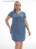 Grundläggande avslappnade klänningar denim Casual Short-ärmad sommarklänningar för kvinnor 2023 Plus-storlek Solid Elegant and Pretty Button Up Dress with Pocket New L230918