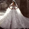 Arabic Luxury Beaded Lace Wedding Dress Vestidos De Novia 2023 Long Sleeve 3D Floral Bridal Gowns Robe De Mariee Mariage Customed