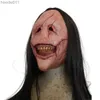 Acessórios de fantasia Máscaras de festa Halloween Devil Máscara Horror Cabelo longo Máscara de demônio Decoração de festa Horrível Máscara de látex Adereços Cosplay Trajes 230818 L230918